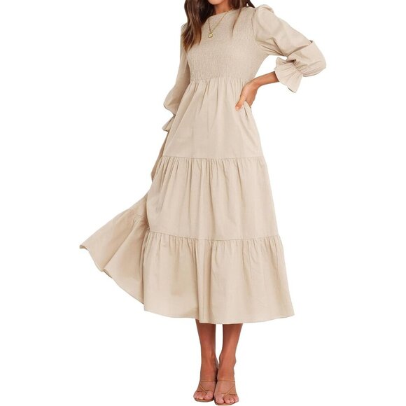 princess polly baby blue dress Long Sleeve Bohemian Maxi dress (Brown-Black)